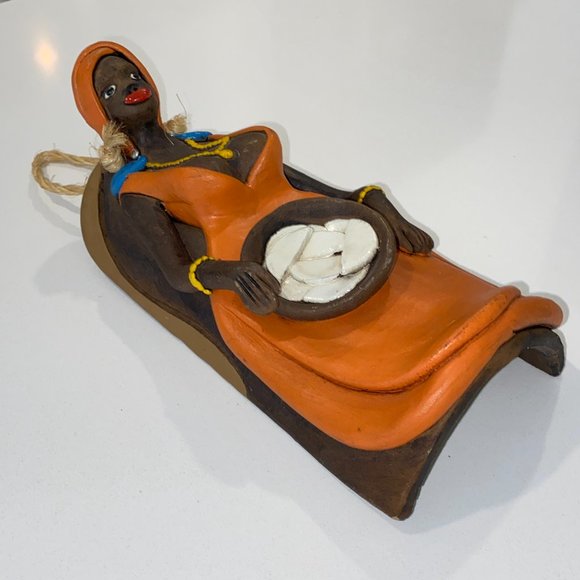 African Woman Pottery Wall Hanging Eclectic Decor Collectible - Picture 3 of 6